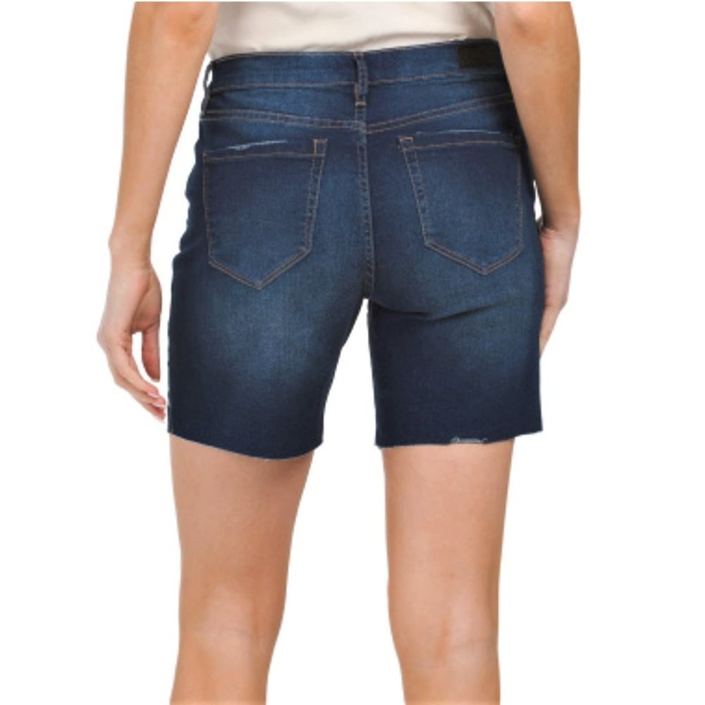NWT Nicole Miller Soho High Rise Raw Hem Distressed Denim Bermuda Shorts - Picture 3 of 6